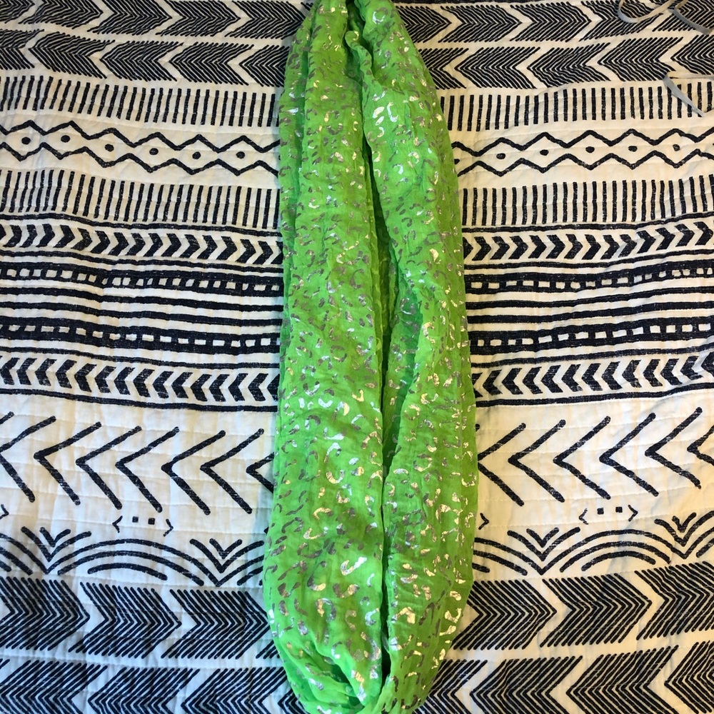 Green and silver cheetah print scarf